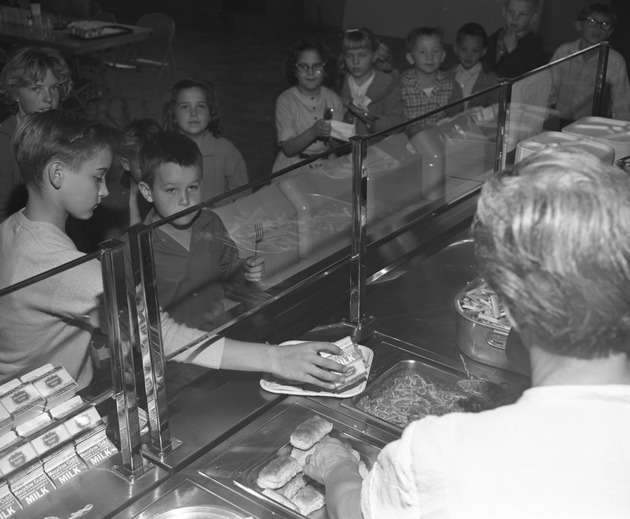 Photograph of a school cafeteria, Henderson, 1963