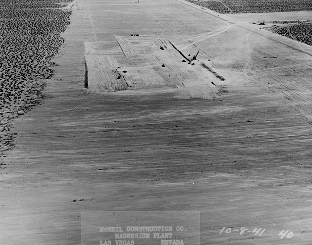 Aerial photograph of the beginning of construction at the Basic Magnesium, Inc.
