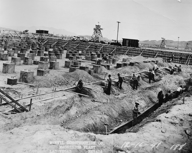 Photograph of a cell building under construction at Basic Magnesium, Inc.