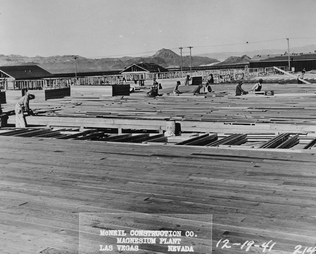 Photograph of the boarding camp construction at Basic Magnesium, Inc.