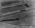 Aerial photograph of the train and brick grinding and storage buildings