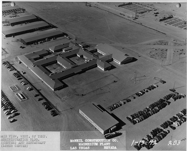 Aerial photograph of the administration building and restaurant