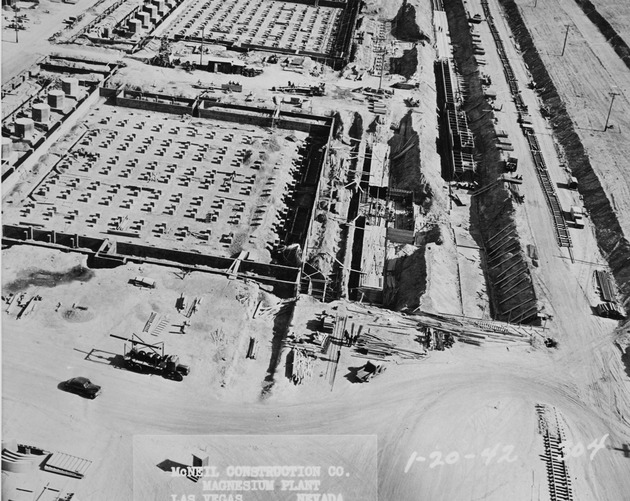 Aerial photograph of the electrolysis buildings under construction