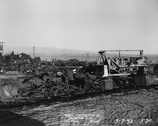 Photograph of the fire that consumed the Basic Magnesium, Inc. administration offices