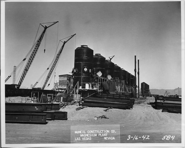 Photograph of a crane and chlorinators at Basic Magnesium, Inc.