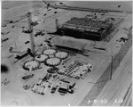 Aerial photograph of preparation plant buildings and magnesite silo footings