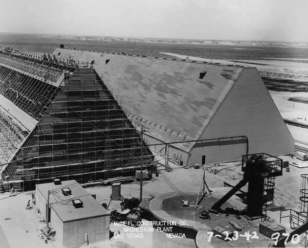 Photograph of peat storage buildings at Basic Magnesium, Inc.