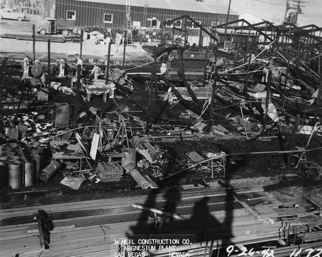 Photograph of the paint shop fire at Basic Magnesium, Inc.