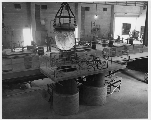Photograph of a crucible at the ingot foundry at Basic Magnesium, Inc.