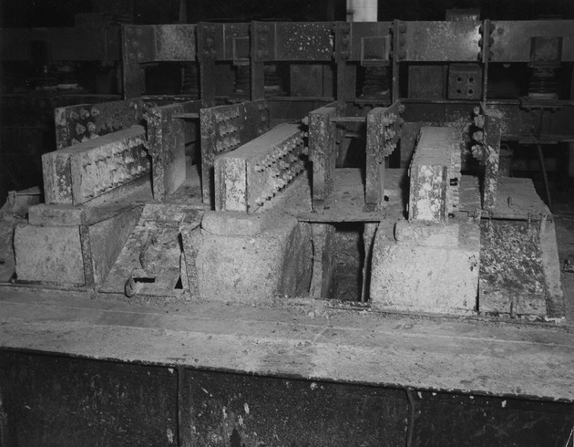 Photograph of anodes on electrolytic cells at Basic Magnesium, Inc.