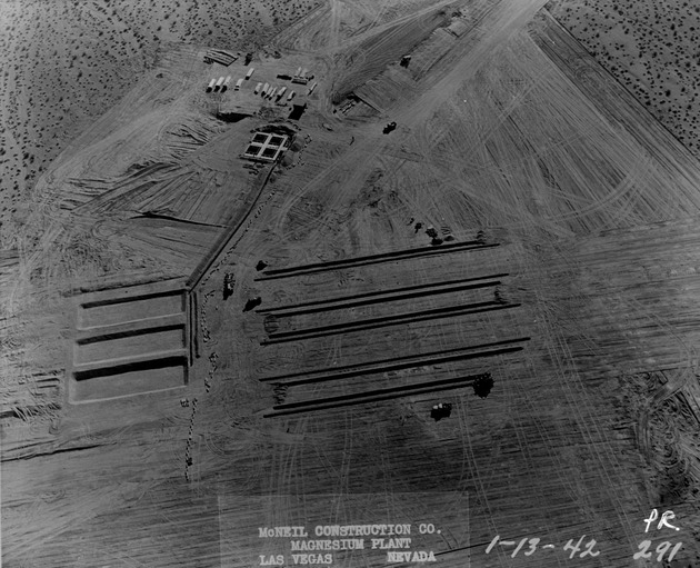 Aerial photograph of the sewage disposal plant under construction at Basic Magnesium, Inc.