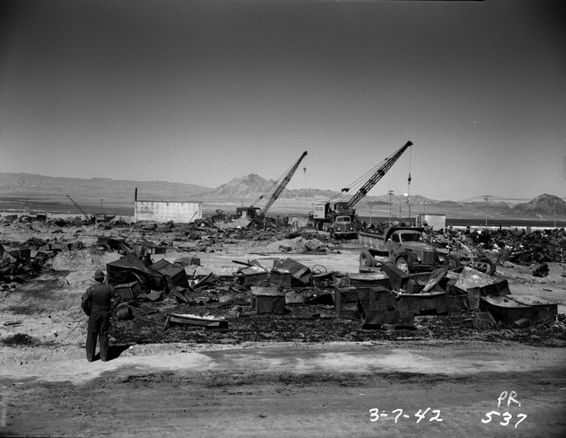 Photograph of a fire at the Basic Magnesium, Inc. administration offices
