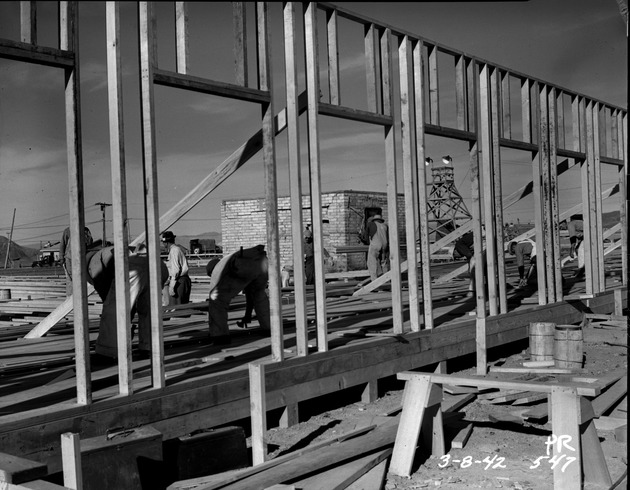 Photograph of the Basic Magnesium, Inc. administration building undergoing reconstruction