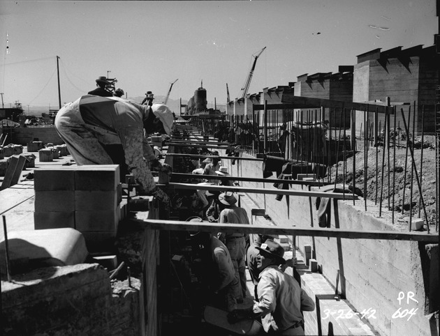 Photograph of bricklaying in exhaust tunnel