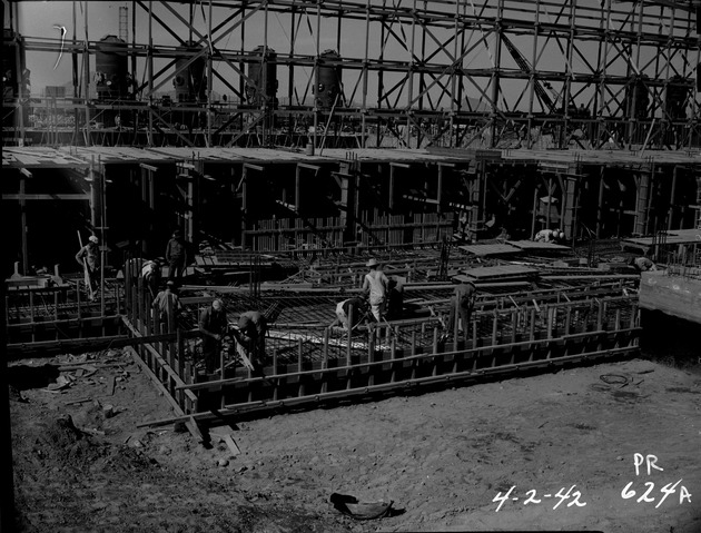 Photograph of rectifier basement under construction at Basic Magnesium, Inc.