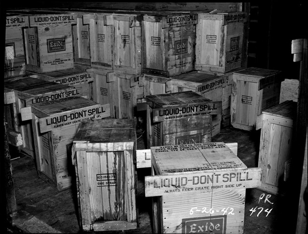 Photograph of electric storage batteries at Basic Magnesium, Inc.