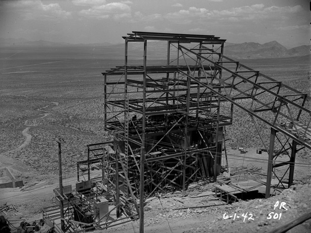 Photograph of a mining head frame at Basic Magnesium, Inc.