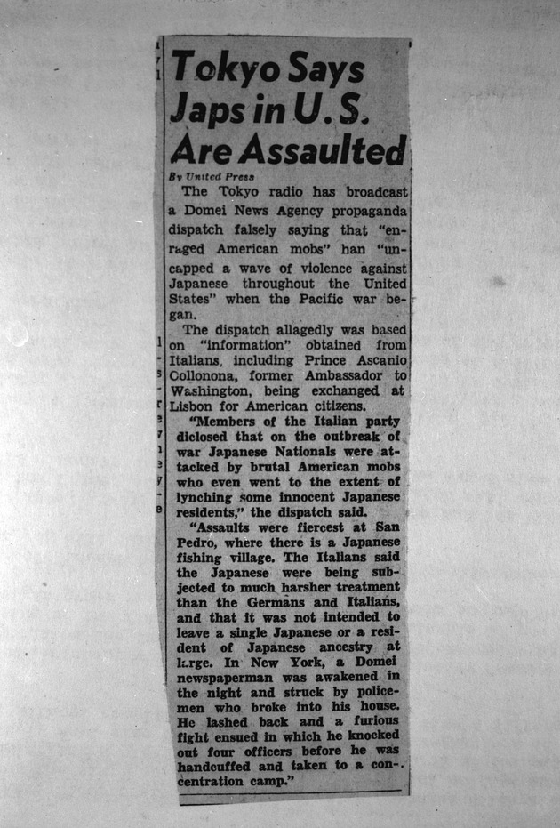 Photograph of a newspaper article about the Japanese in America during World War II