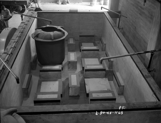 Photograph of a refinery crucible at Basic Magnesium, Inc.