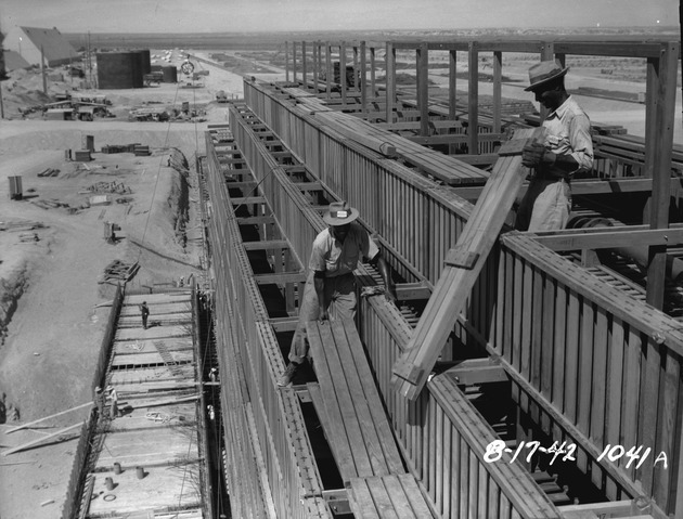 Photograph of cooling tower construction at Basic Magnesium, Inc.