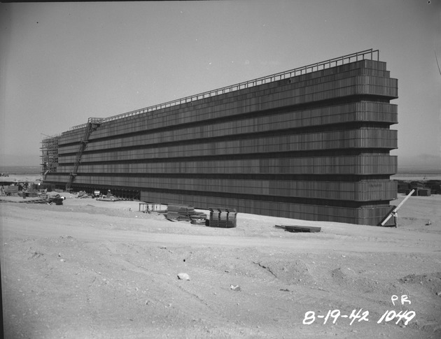 Photograph of the cooling tower construction at Basic Magnesium, Inc.