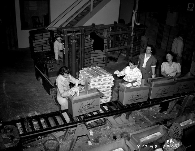Photograph of a shipping room at the Basic Magnesium, Inc. refinery