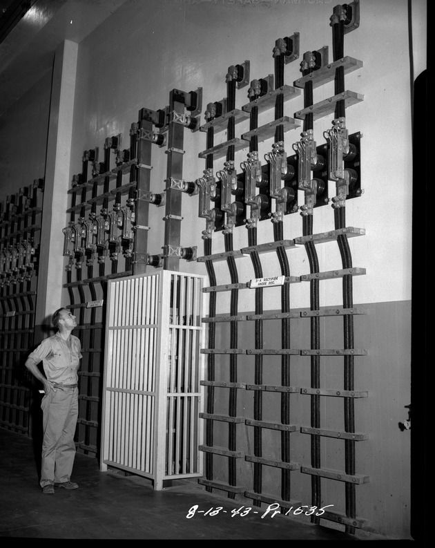 Photograph of rectifier anode disc switches at Basic Magnesium, Inc.
