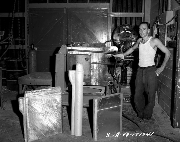 Photograph of alloy slabs at the Basic Magnesium, Inc.foundry