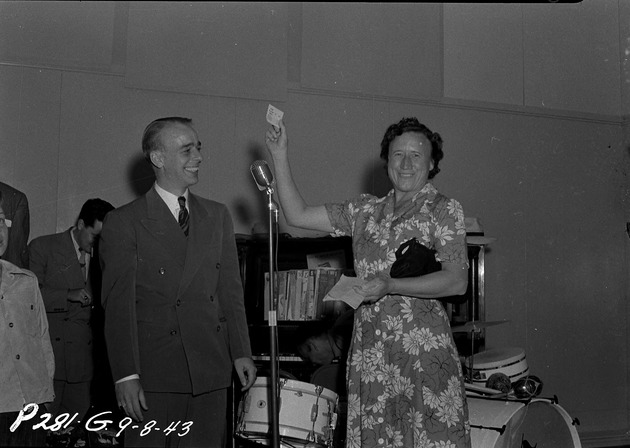 Photograph of Mr. H.M. Peck and Mrs. C.A. Miller at the Basic Magnesium, Inc. plant in Gabbs, Nevada