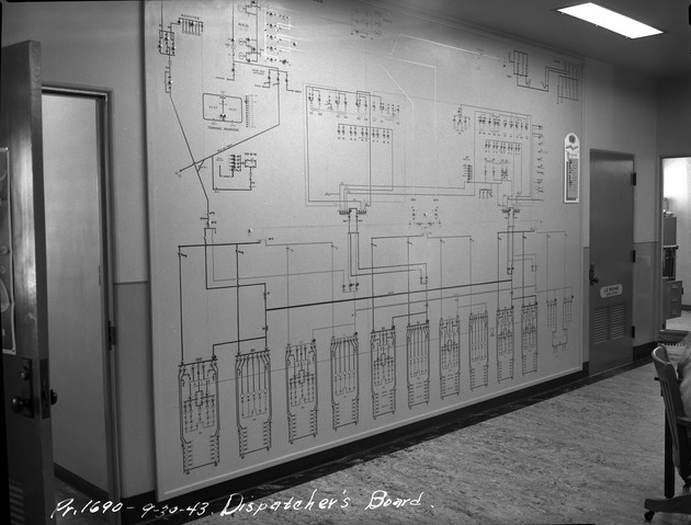 Photograph of a dispatcher's board at Basic Magnesium, Inc.