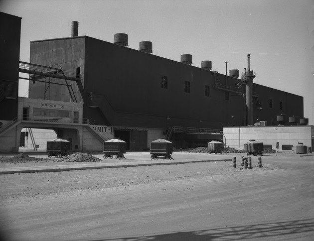 Photograph of the chlorination building and connecting bridge at Basic Magnesium, Inc.