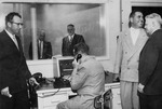 Photograph of Governor Charles Russell making the first dial telephone call, Henderson, April 1, 1954