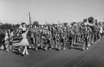 Photograph of a marching band in the Industrial Days parade, Henderson, May 7, 1955