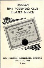 Basic Magnesium, Inc. Foreman's Club Charter Dinner Program, January 27, 1944