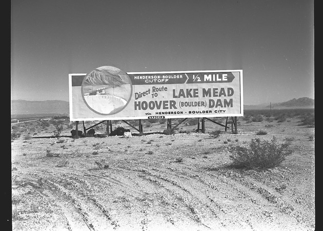 Photograph of a billboard promoting the Henderson-Boulder cutoff, Henderson