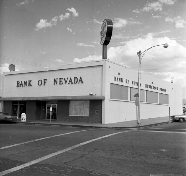 Photograph of the exterior view of the Bank of Nevada - Henderson branch building, Henderson, Nevada, 1954