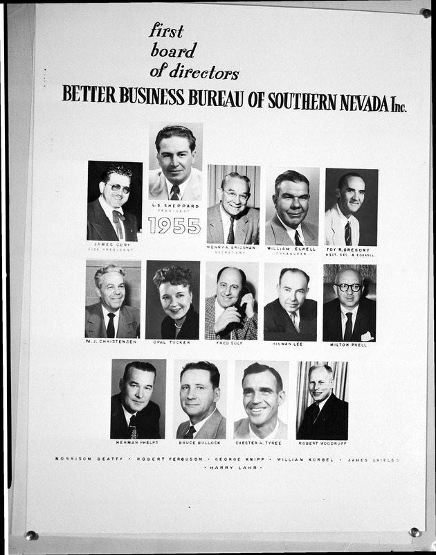 Photograph of Better Business Bureau of Southern Nevada board of directors, 1955