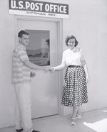 Photograph of people in front of the new Pittman Post Office, Pittman, August 1956