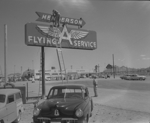 Photograph of the Flying "A" Service sign, Henderson, June 1955