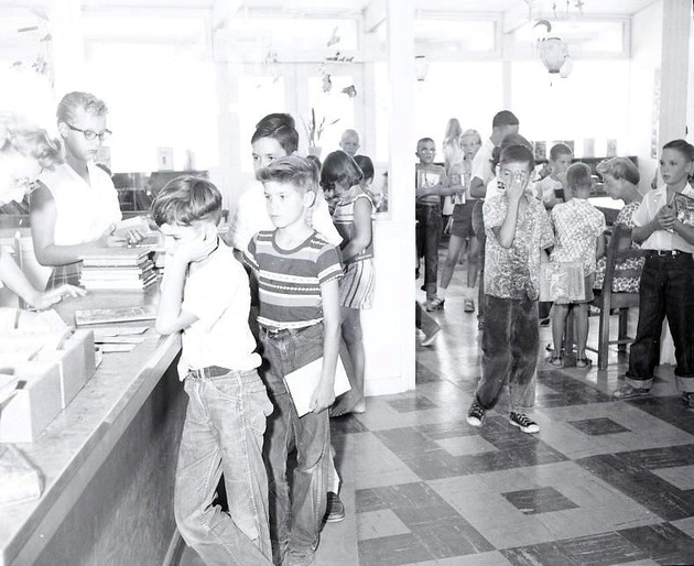 Photograph of children at Henderson Public Library, Henderson, July 1955