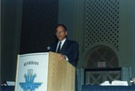Photograph of Mayor Jim Gibson speaking at Henderson Chamber of Commerce installation, 2000