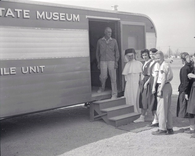 Photograph of the Nevada State Museum mobile museum, Henderson, March 1956