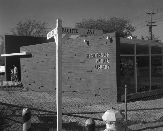 Photograph of the exterior of the Henderson Public Library, Henderson, Nevada, October 1956