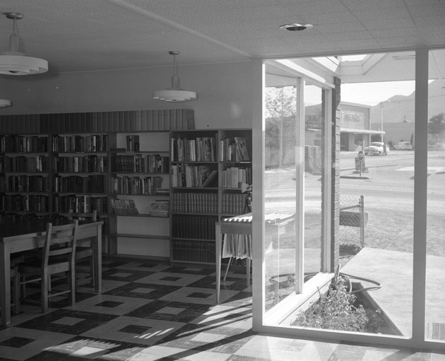 Photograph of the entry to the Henderson District Public Library, Henderson, October 1956