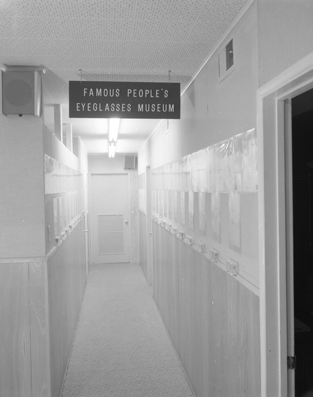 Photograph of a hallway in the Famous People's Eyeglasses Museum, Henderson, February 1963