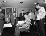 Photograph of a lie detector test at a Lion's Club meeting, Henderson, 1964
