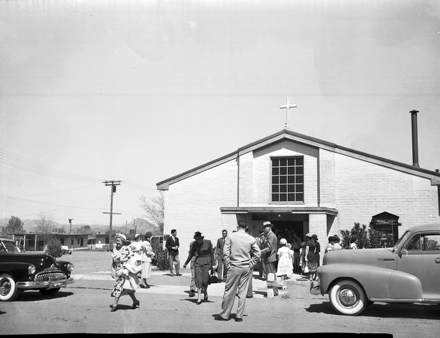 Photograph of people leaving church, Henderson, 1952