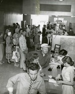 Photograph of customers at the Bank of Nevada opening in Henderson, February 8, 1954